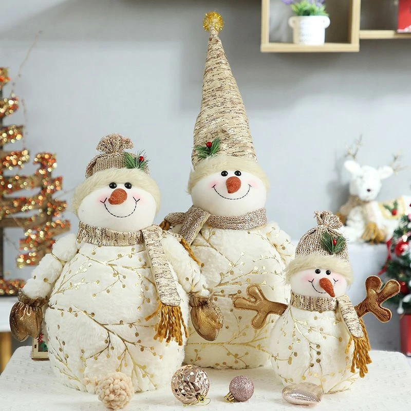 圣诞雪人公仔毛绒麋鹿娃娃布艺雪人桌面摆件橱窗美陈圣诞节装饰品