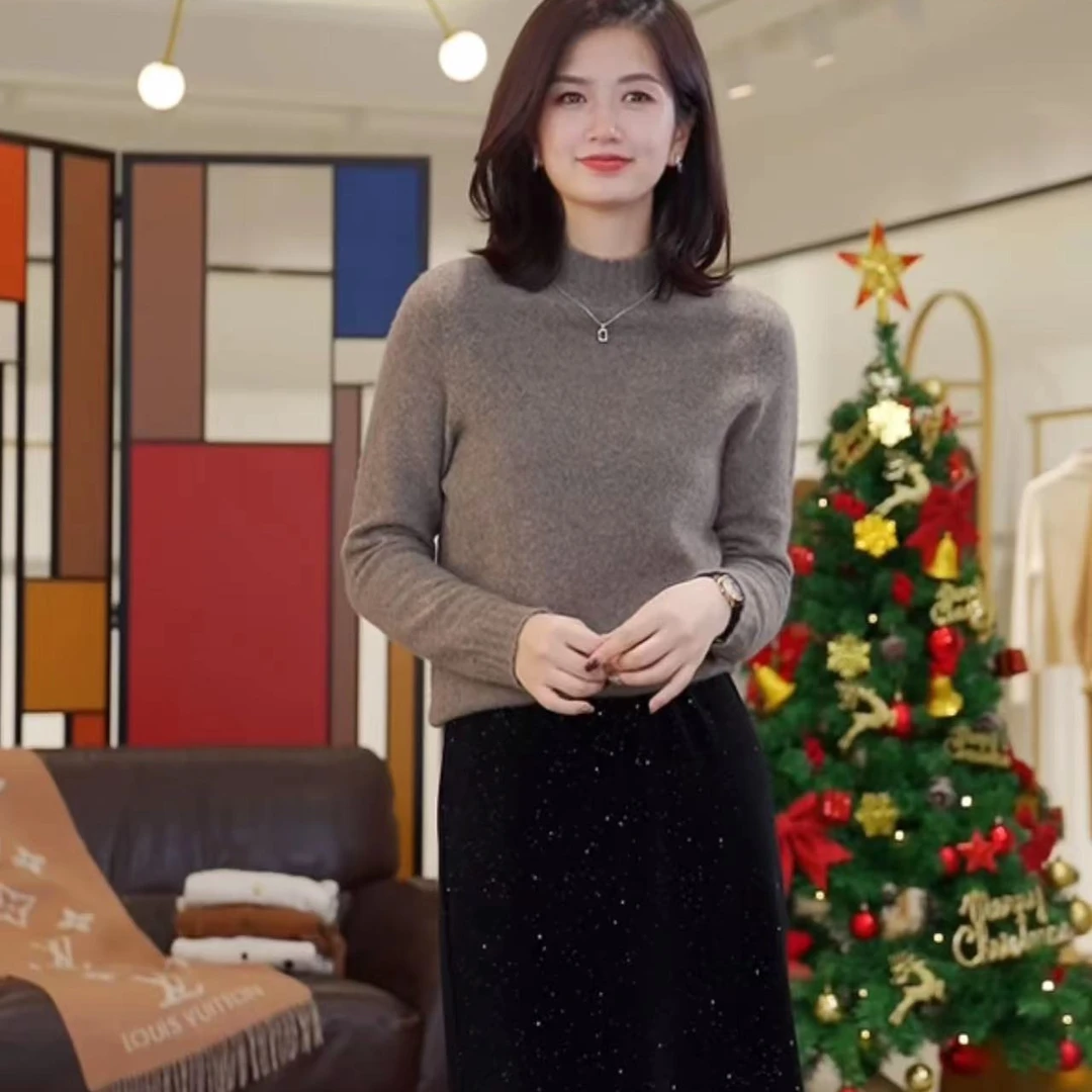 老钱风无染色牦牛绒针织衫时尚休闲百搭圆领309553