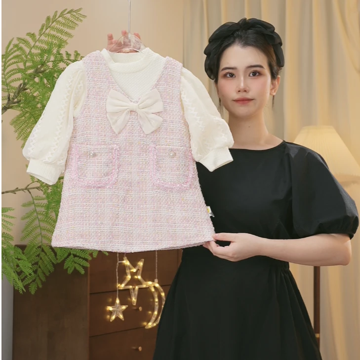 24秋季新款女童连衣裙秋装洋气儿童小香风公主裙小童套装周岁宝宝