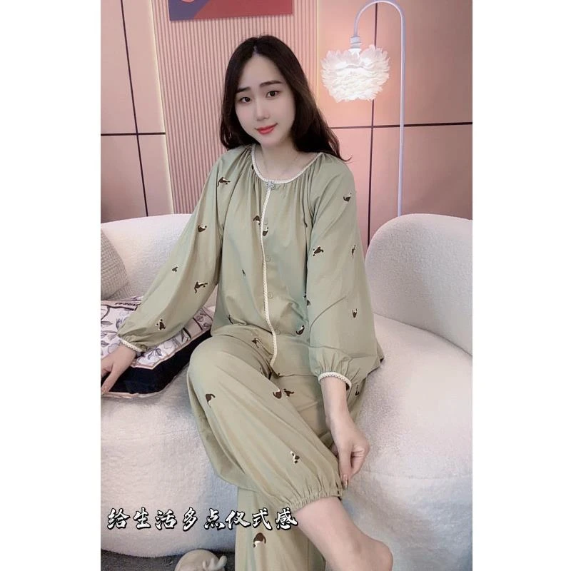睡衣女秋冬新款长袖长裤纯棉韩版甜美休闲家居服套装（精致猫咪）