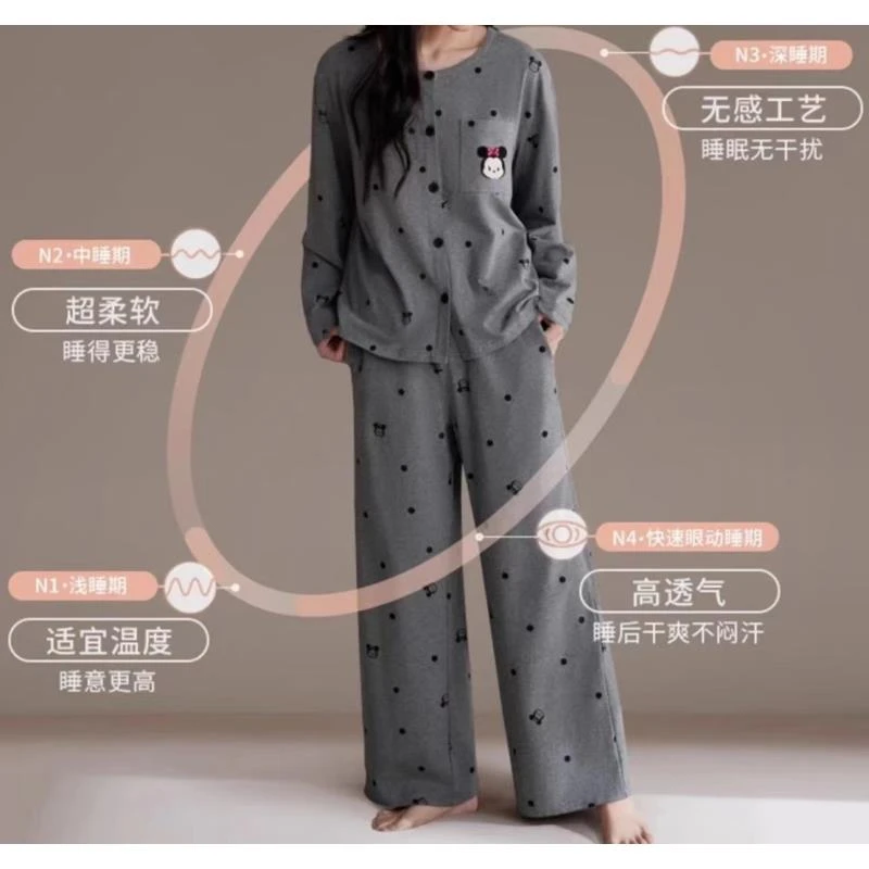 睡衣女冬季新款德绒保暖长袖韩版甜美可外穿家居服套装（波点米妮）