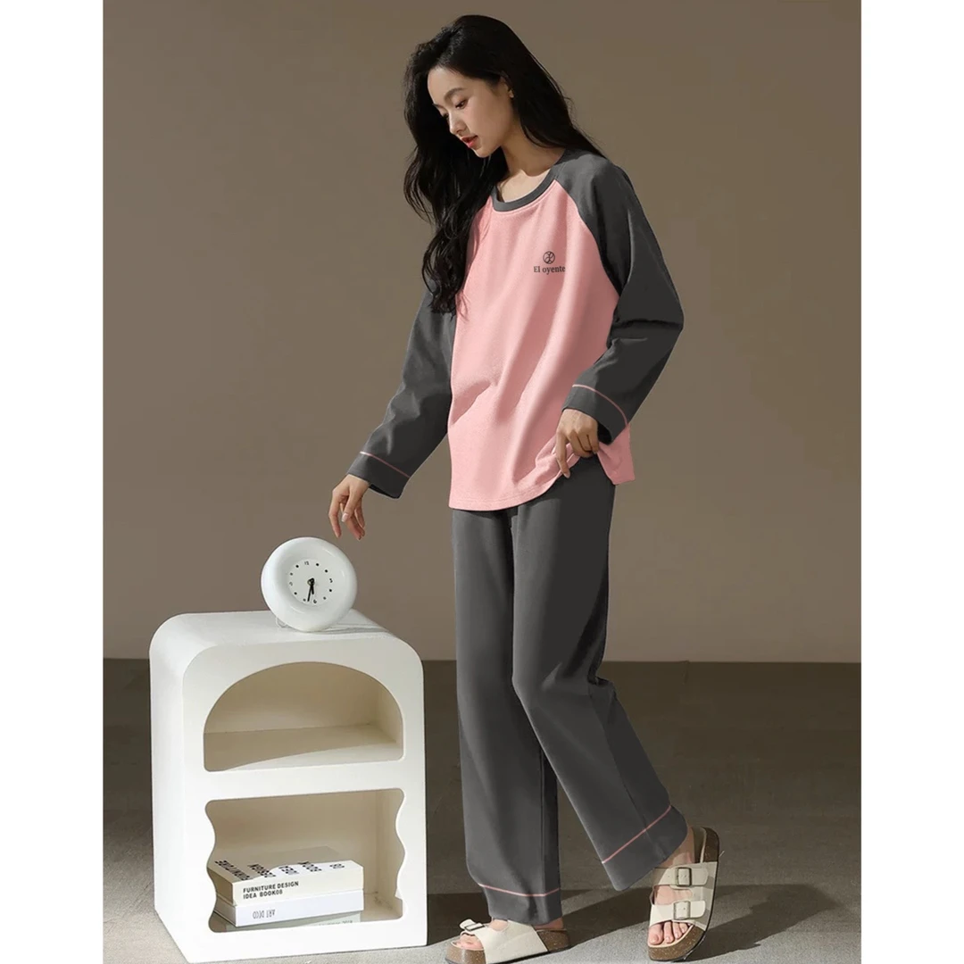 睡衣女冬季新款纯棉长袖长裤时尚简约家居服套装（EO女主角纯棉）