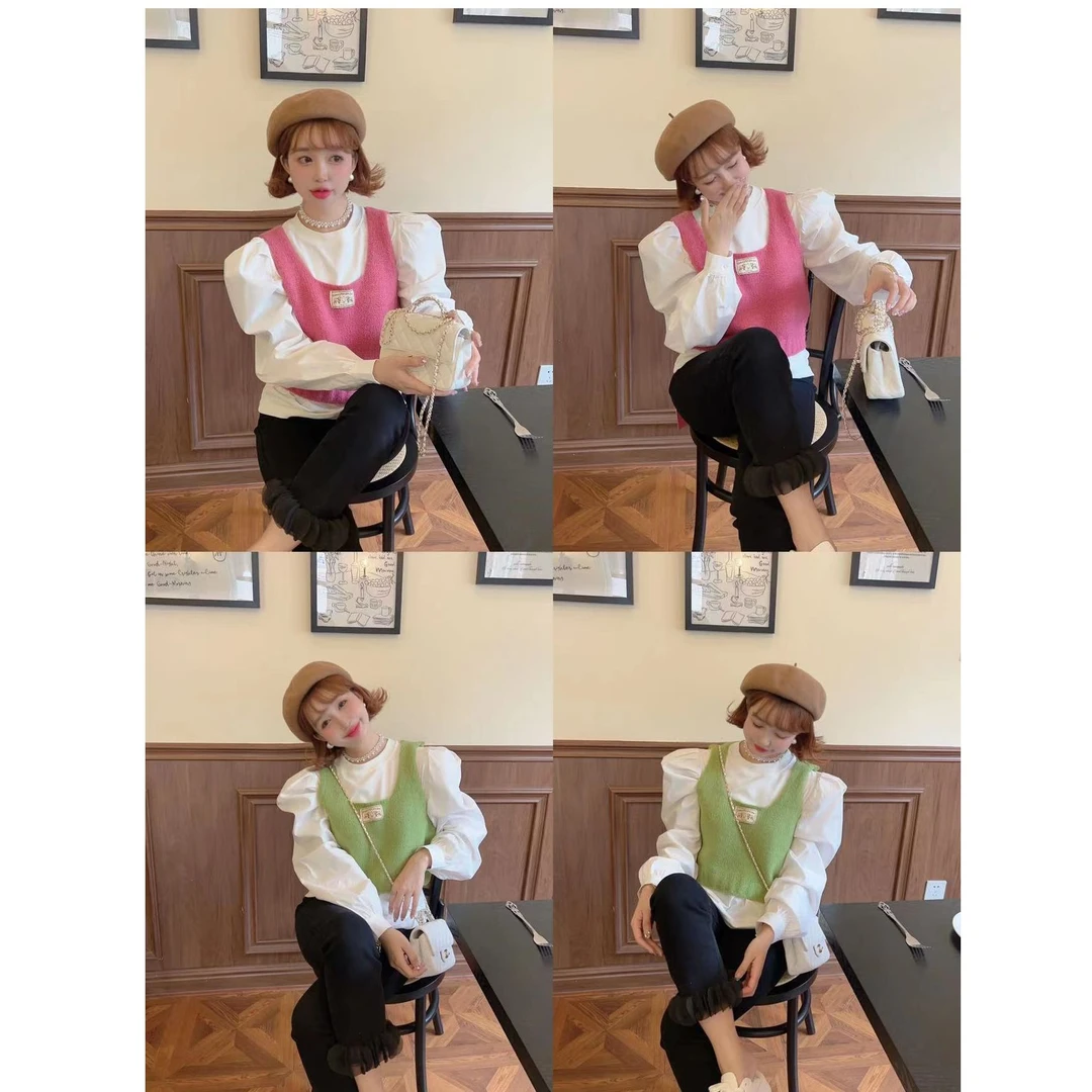 2号-【YFONI】工字背心双色小绵羊毛衣