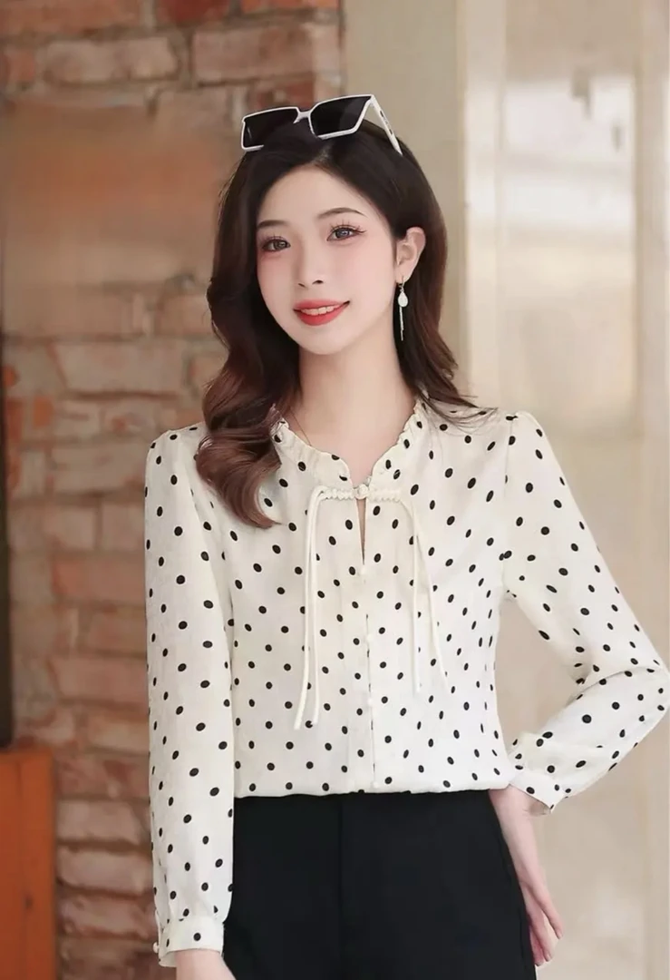 丽菲雅新款时尚小衫女休闲衬衫2024春夏洋气中式风碎花衬衣2408