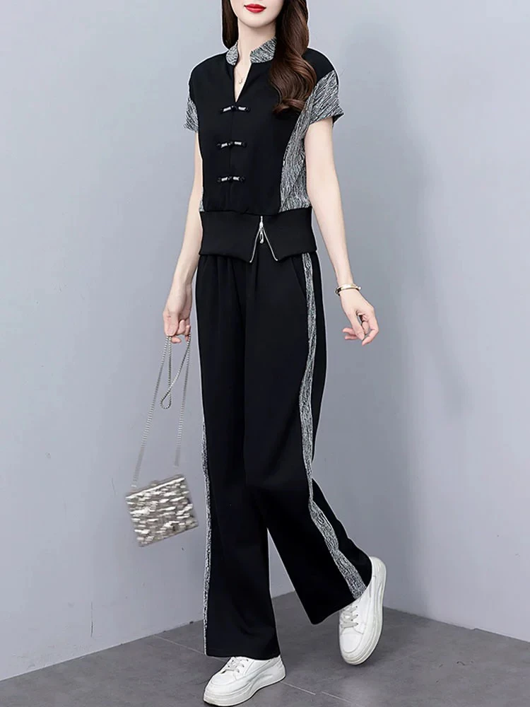 丽菲雅夏季新款中式国风运动时尚休闲套装女显瘦两件套4833