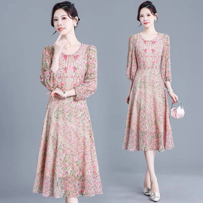 5890春秋连衣裙新款显瘦碎花气质修身洋气时尚法式