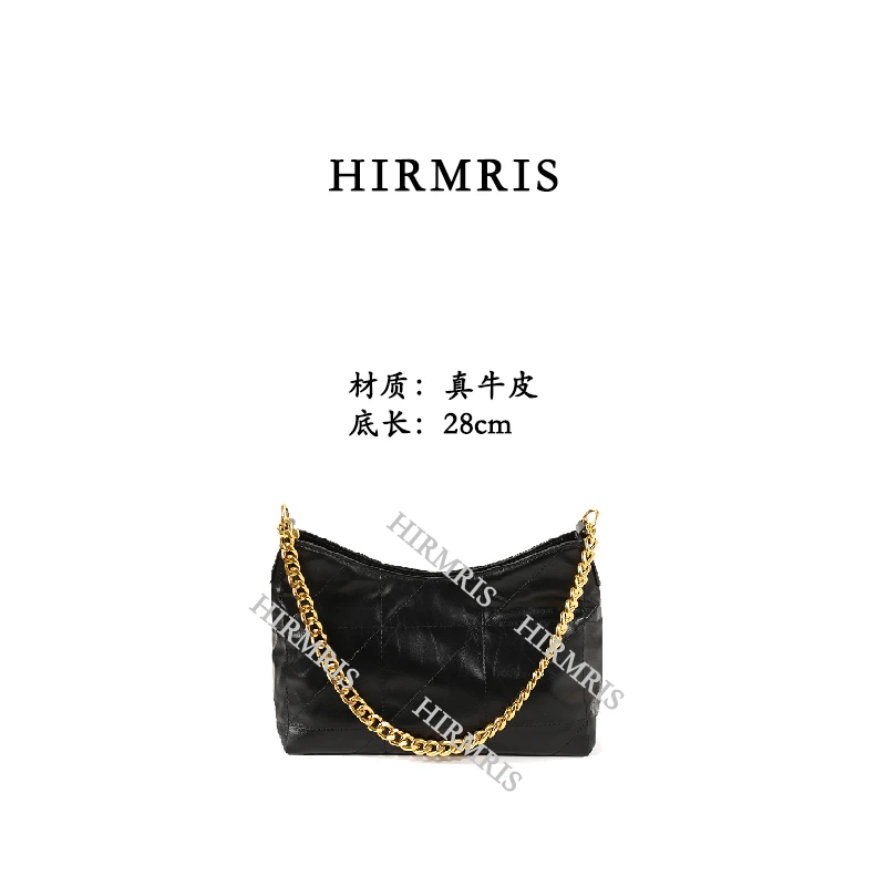 HIRMRIS手工真皮包金扣YZ18-1 腋下hp阳 阳斜纹金链条