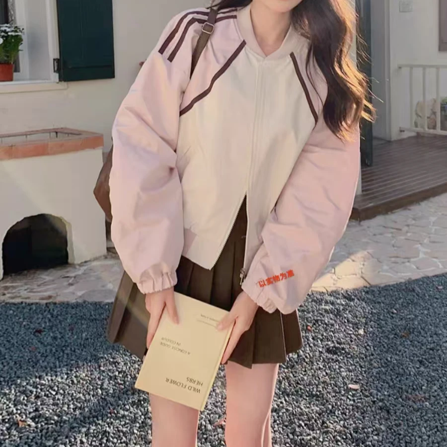 8331#外套春秋休闲百搭运动短款时尚学生拼接撞色拼色