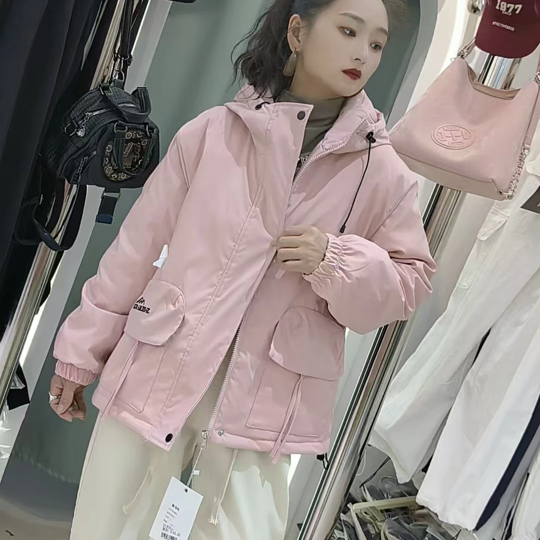 8016#加棉冲锋衣女装百搭女士韩版秋冬女款时尚休闲连帽加厚