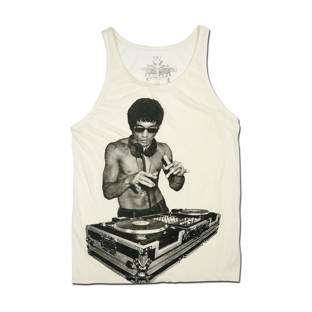 李小龙印花纯棉背心男潮牌吊带夏米白色宽松港风复古打碟自言自语