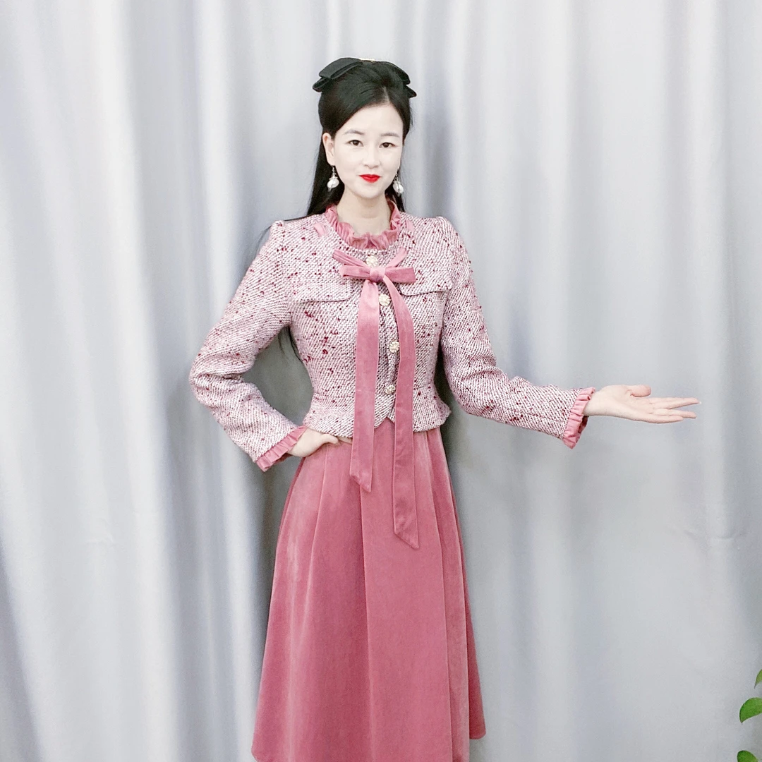 2024新款女装长袖冬季小香风修身显瘦气质优雅连衣裙