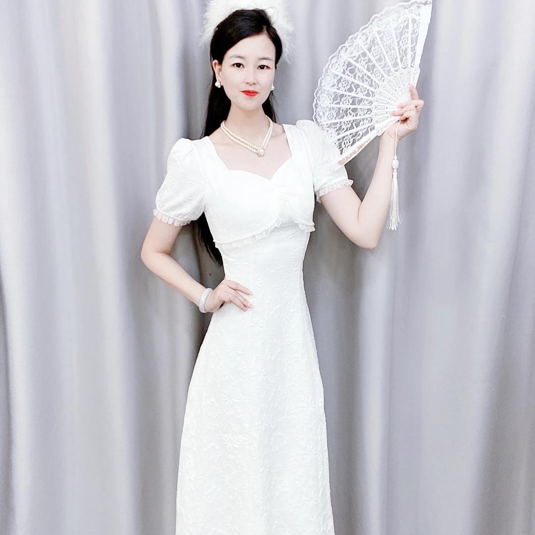 2025日常新款式夏季修身显瘦气质提花连衣裙