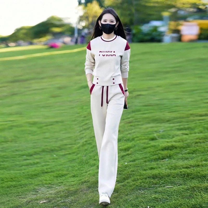 欧货品牌运动服套装女秋冬新款宽松洋气减龄加绒卫衣卫裤两件套潮