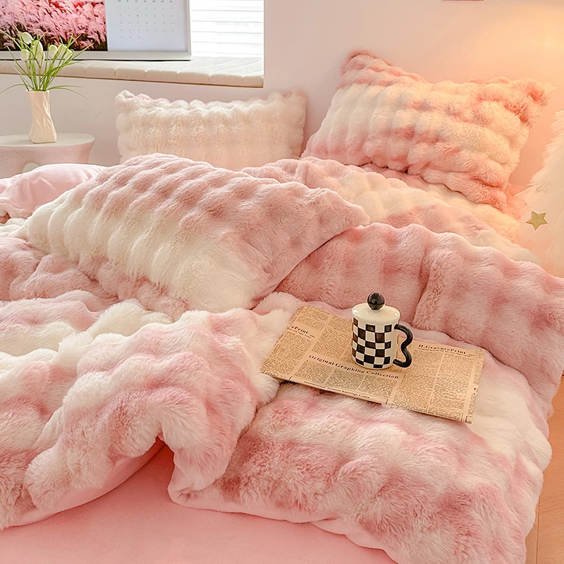 【工厂直销】加厚兔兔绒四件套A类托斯卡纳长毛绒冬季保暖被套4件套