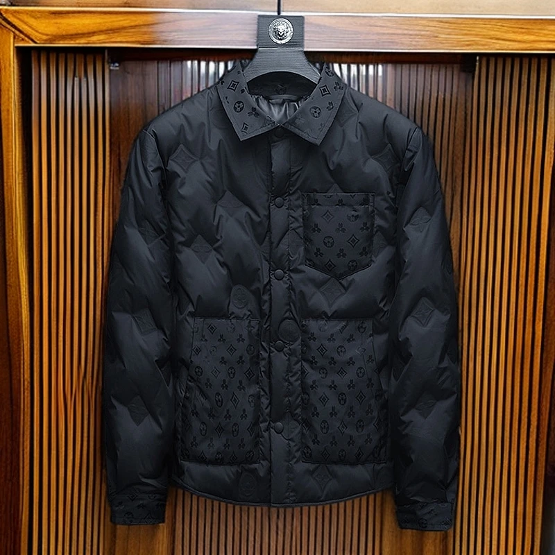 2024冬季新款男士衬衫领轻薄羽绒服轻奢外套韩版修身时尚羽绒夹克