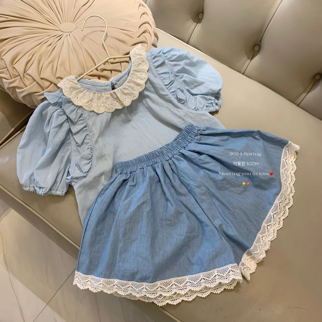 [夏款特价]K1093-泡泡袖衫+K1092-花边棉布裤裙