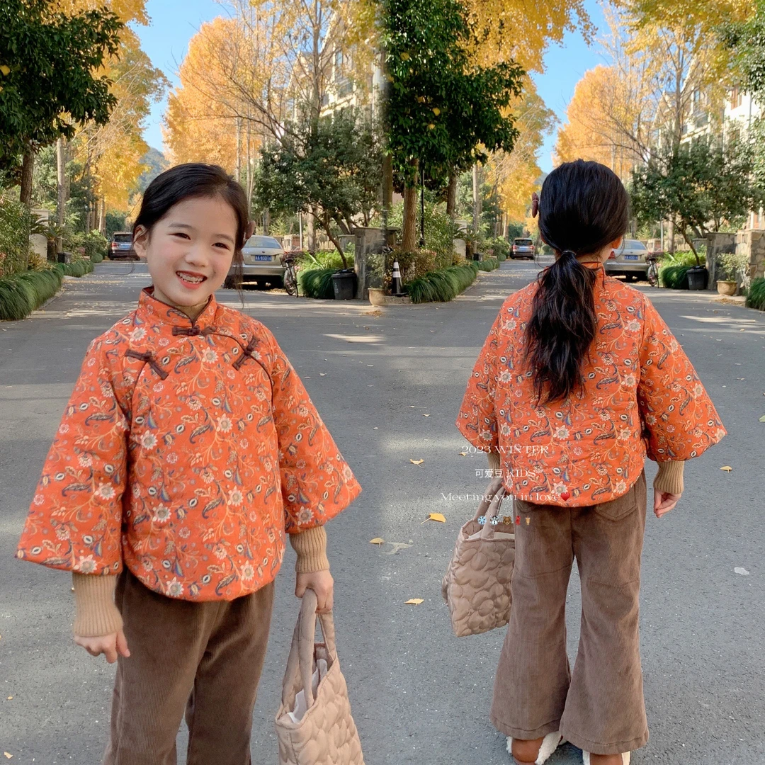 【断码特价】S3383-印花 民国风 喇叭袖棉衣