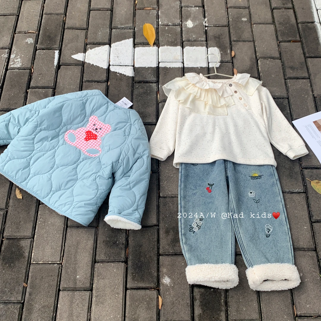 [清仓款]K3017-小熊绗线棉衣+K1288-刺绣毛边牛仔裤