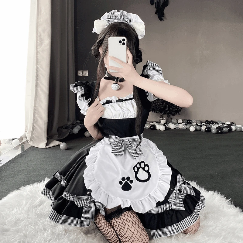 恋恋猫女仆COS性感公主女佣少女萝莉连衣裙黑白日系二次元lolita
