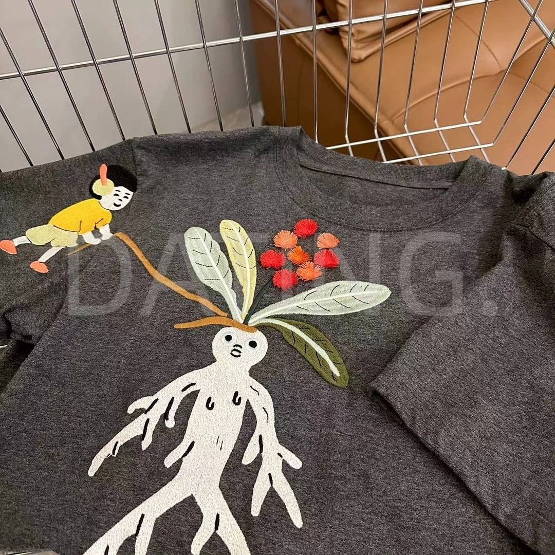 Millonthe【人参娃娃】24s春夏曼德拉刺绣娃娃290g男女同款短袖