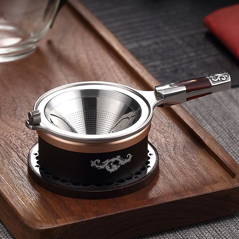 自像堂大马士革钢茶漏304不锈钢过滤网茶叶滤茶器架茶隔茶具配件