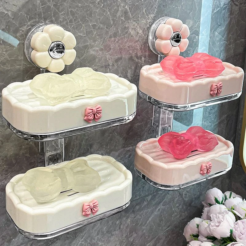 吸盘肥皂盒家用壁挂式新款香皂盒置物架免打孔高档双层沥水盒批发