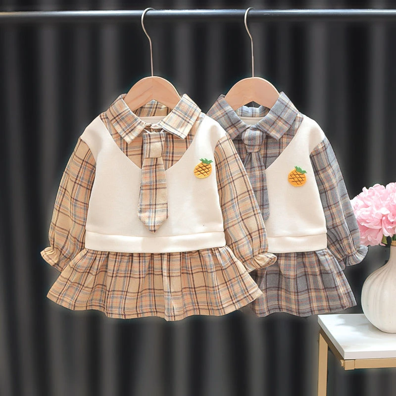 女童套装裙2023春秋季新款女宝宝马甲连衣裙两件套韩版学院风套装