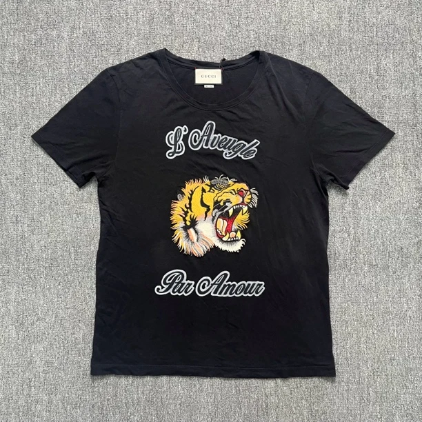 Gucci 虎头刺绣黑色短袖/XL码/95新/11687