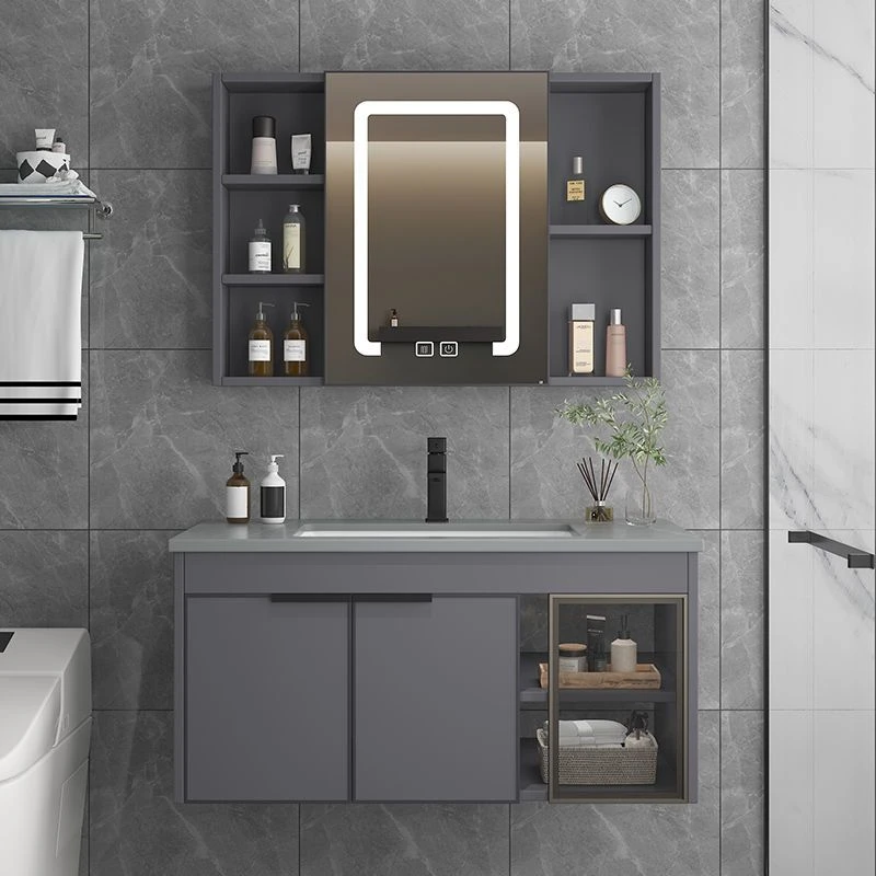 现代简约浴室柜卫生间洗脸盆组合一体陶瓷洗手池太空铝洗漱台面盆