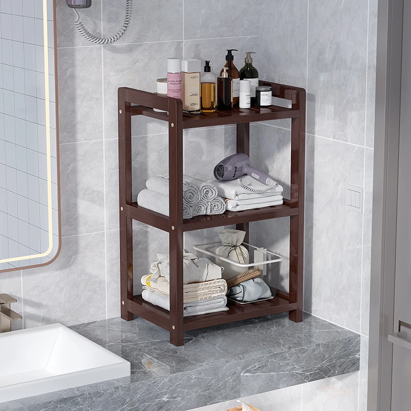 浴室置物架子落地卫生间毛巾浴巾架洗漱台化妆品收纳架楠竹多功能