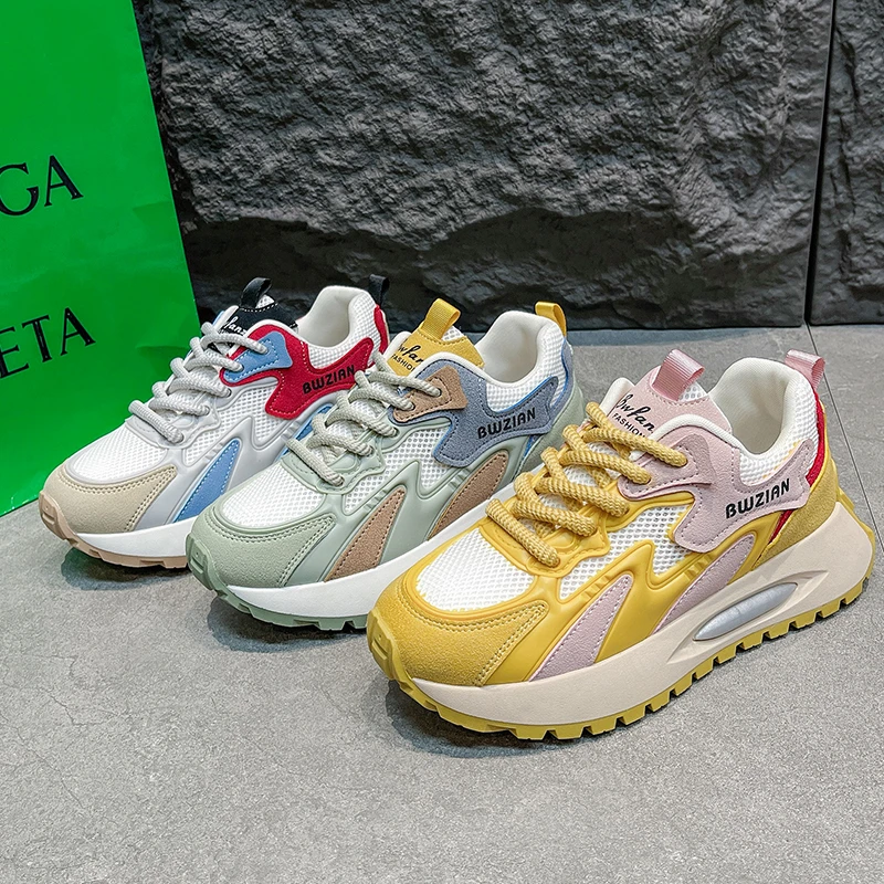 【起司】2024新款网面透气阿甘运动鞋厚底增高女款跑步老爹脏脏鞋