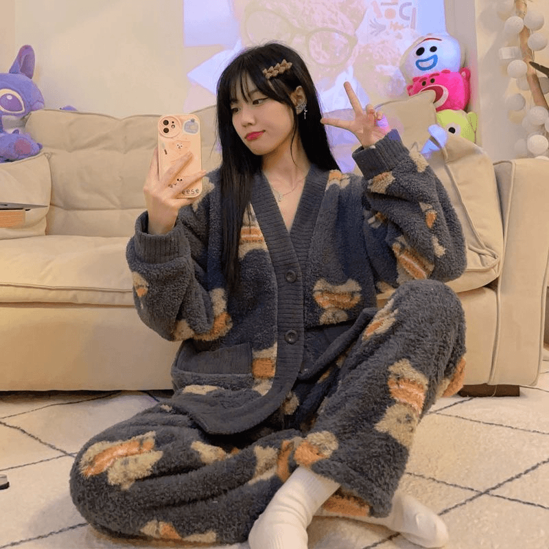 珊瑚绒睡衣女秋冬款加厚法兰绒保暖甜美可爱公主网红风家居服套装