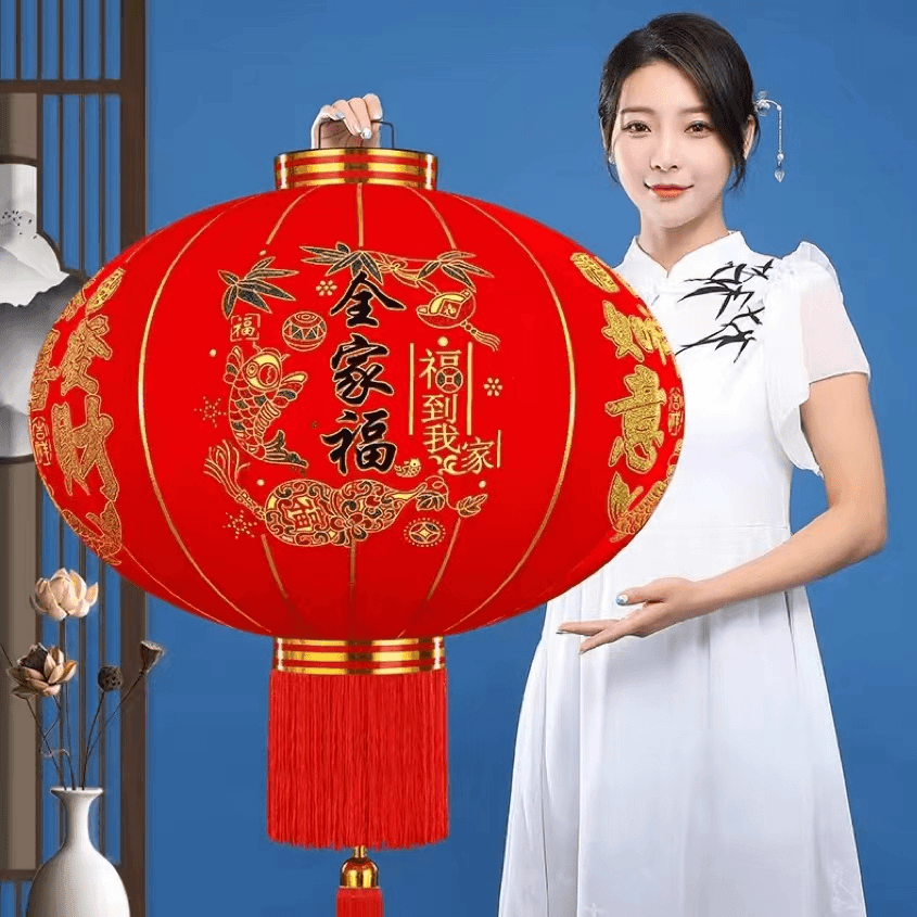 2023新款大红灯笼植绒布元旦春节大门口阳台宫灯灯笼大灯笼LED灯