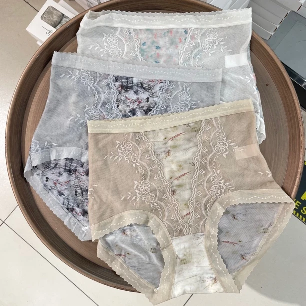 （一组三条）80-125斤 倾城丝语 秋季新款高腰山水画网纱内裤