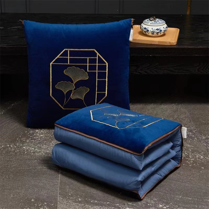 中式国风刺绣被沙发两用二合一绣花汽车车载靠枕被客厅午休被