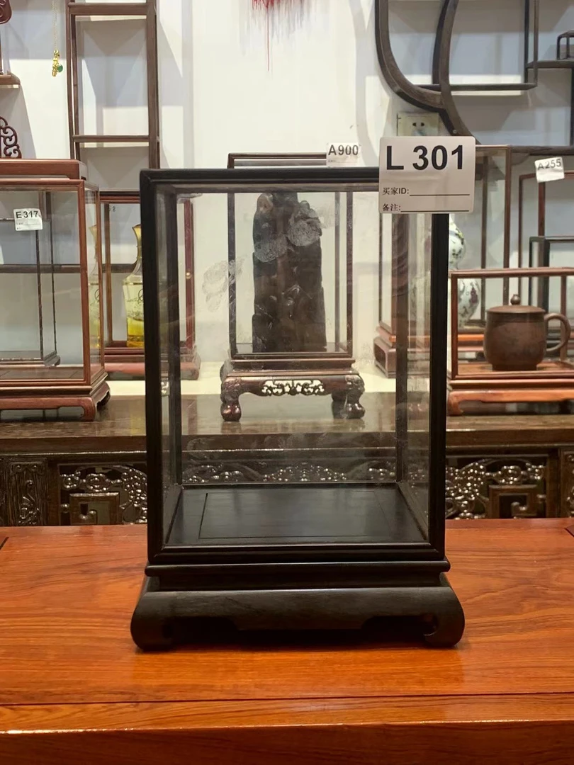 301紫光檀玻璃罩摆件工艺品宝笼展示盒防尘罩16*16*21