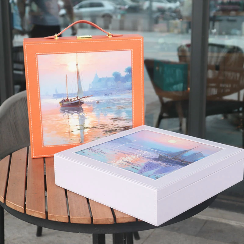 2025新款月饼包装盒油画款中秋伴手礼盒空盒8粒装手提高档礼品盒