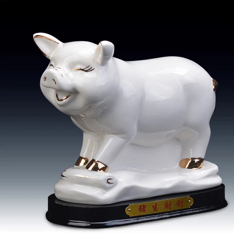 陶瓷生肖猪摆件转运转运化解西北角全瓷百财旺宅客厅小发财福
