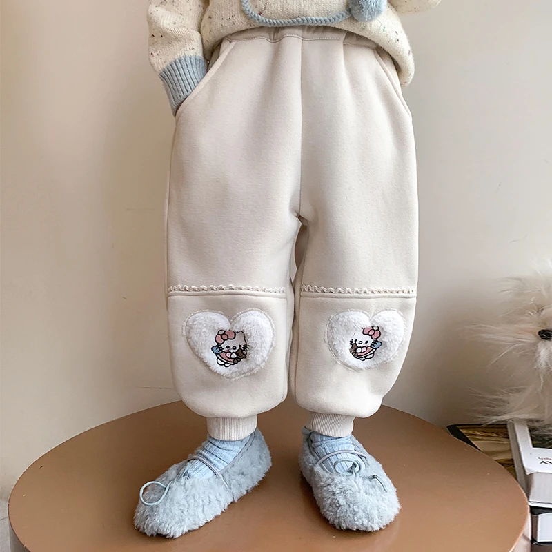 女童加绒裤子秋冬装2024新款儿童一体绒休闲裤女宝宝冬季洋气卫裤