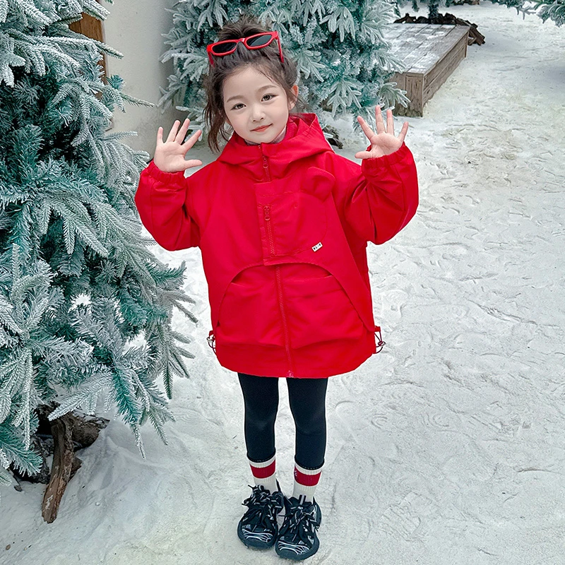 女童冲锋衣三合一秋冬装2024新款洋气中小童加厚冬季女宝宝外套潮