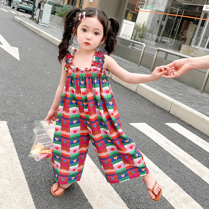 女童连身裤2025新款韩版洋气儿童薄款吊带裤子宝宝洋气夏装连体裤