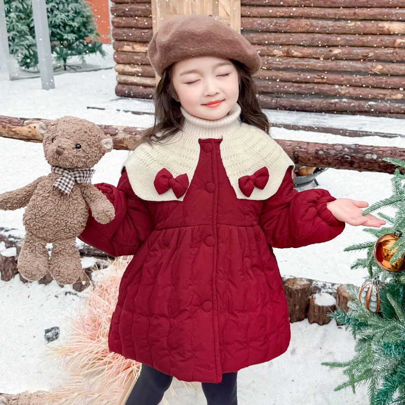 女童加绒外套秋冬装2024新款儿童韩版中长款女宝宝冬季加厚棉衣潮