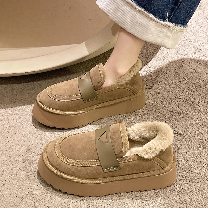 红蜻蜓牌保暖雪地靴女秋冬加绒一脚蹬鞋新款2023厚底面包棉鞋豆豆