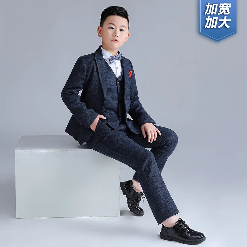 男童礼服加大胖版大童英伦格子西服套装男花童婚礼韩版主持演出服