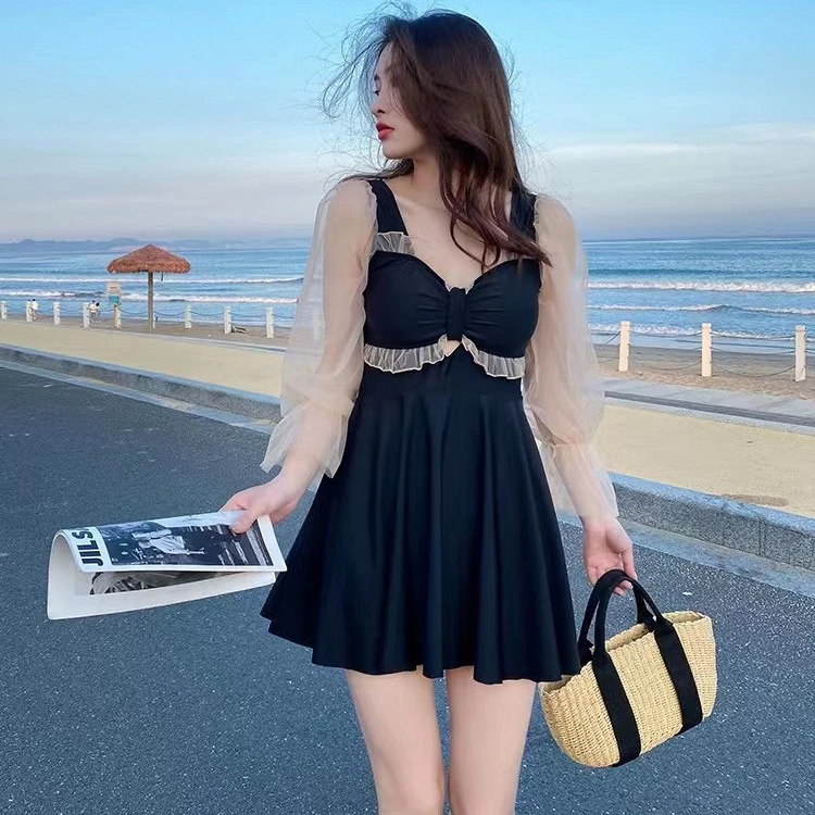 罗十安【脱脂女孩】韩国ins显瘦遮肚大码连体裙式时尚度假游泳衣女