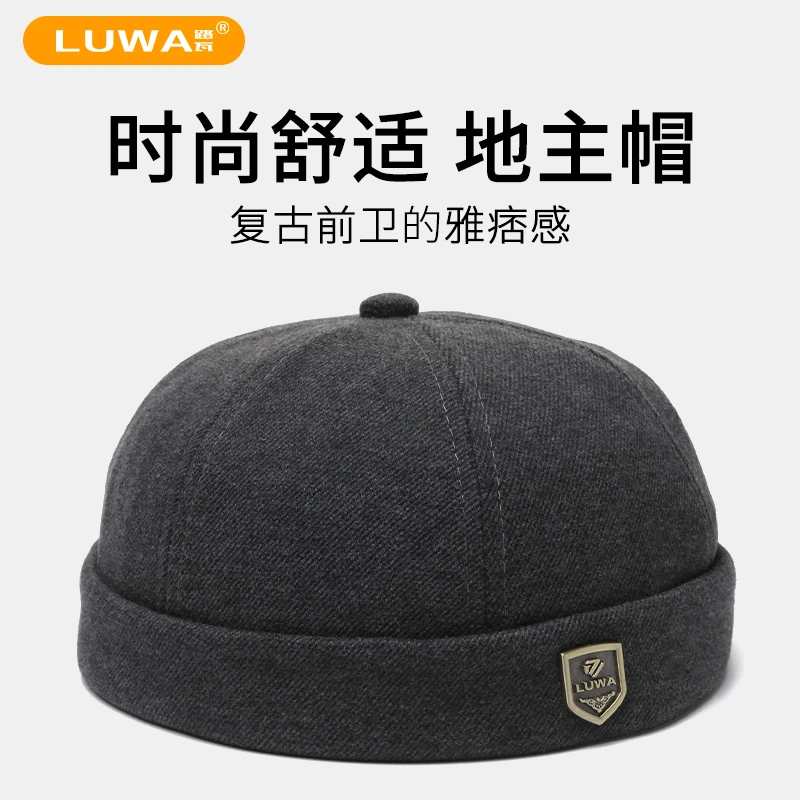 路瓦男士百搭雅痞地主帽休闲无檐中老年复古瓜皮帽秋冬爸爸调节帽