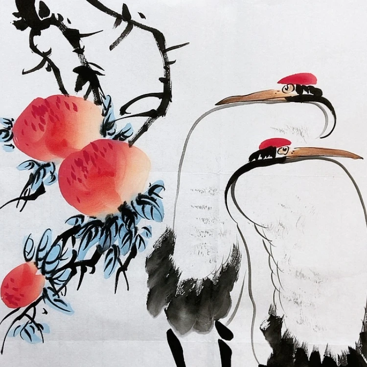 【闪购商品】绘画刘顺兵三尺斗方仙鹤桃