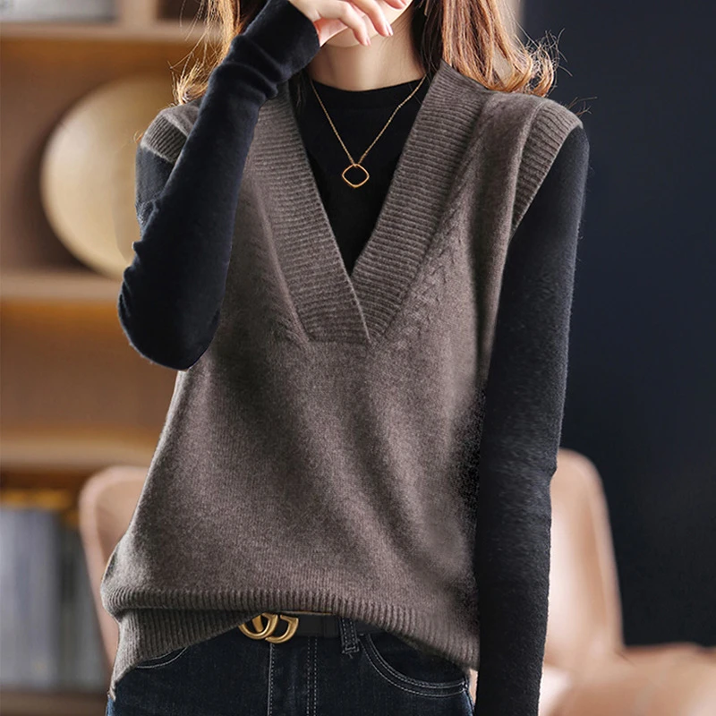 毛衣马甲背心女秋装2023新款v领叠穿上衣针织坎肩毛线外搭小马夹
