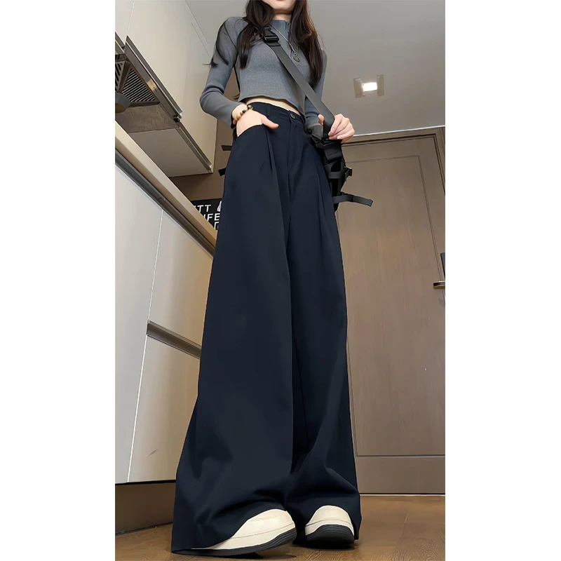 黑色垂感工装裤男款秋季纯色微喇拖地裤老钱风宽松高腰显瘦阔腿裤