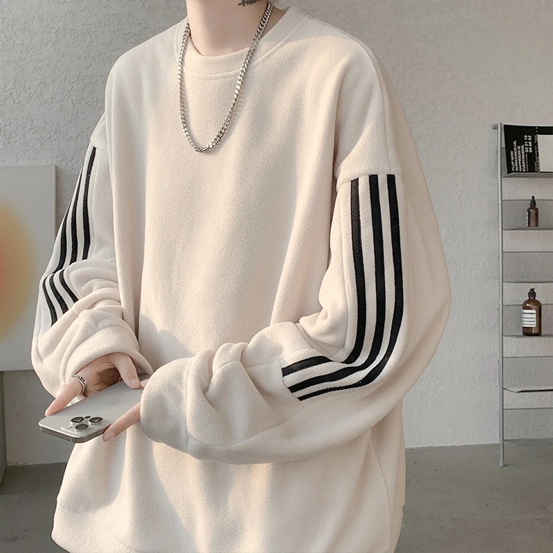 双面摇粒绒男潮卫衣冬季加厚内搭大码打底衫美式复古重磅套头外套